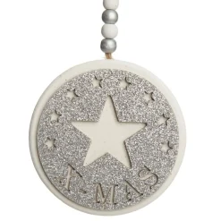 Silver Glitter Wooden Hanging Decorations with Christmas Cut Outs - Set of 3 Cheap