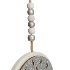 Silver Glitter Wooden Hanging Decorations with Christmas Cut Outs - Set of 3 Cheap