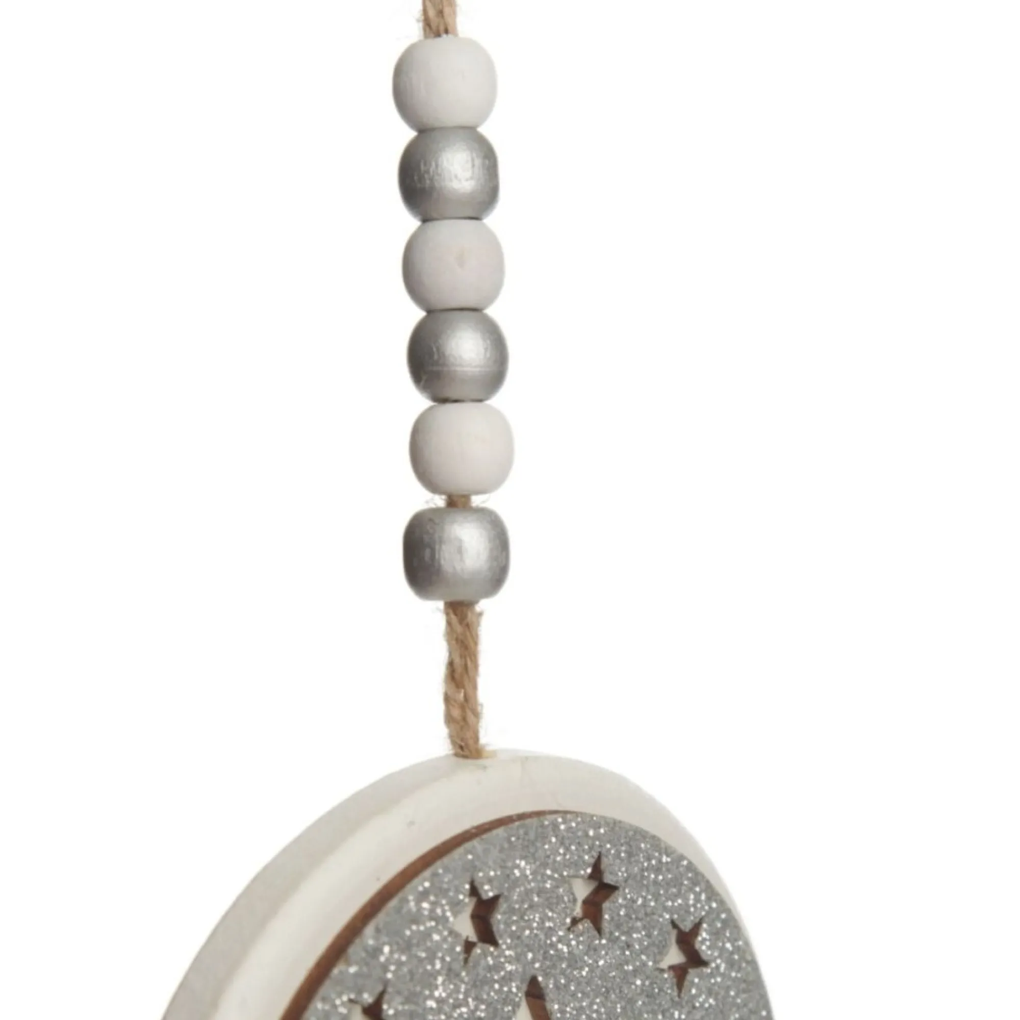 Silver Glitter Wooden Hanging Decorations with Christmas Cut Outs - Set of 3 Cheap