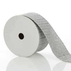 Silver Grey Glitter and Linen Striped Wired Ribbon - 6.5cm Store