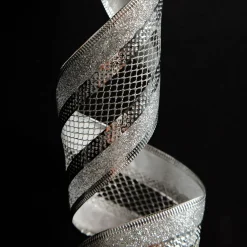 Silver Mesh and Glitter Edge Wired Christmas Ribbon Store