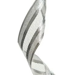Silver Mesh and Glitter Edge Wired Christmas Ribbon Store