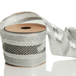 Silver Mesh and Glitter Edge Wired Christmas Ribbon Store