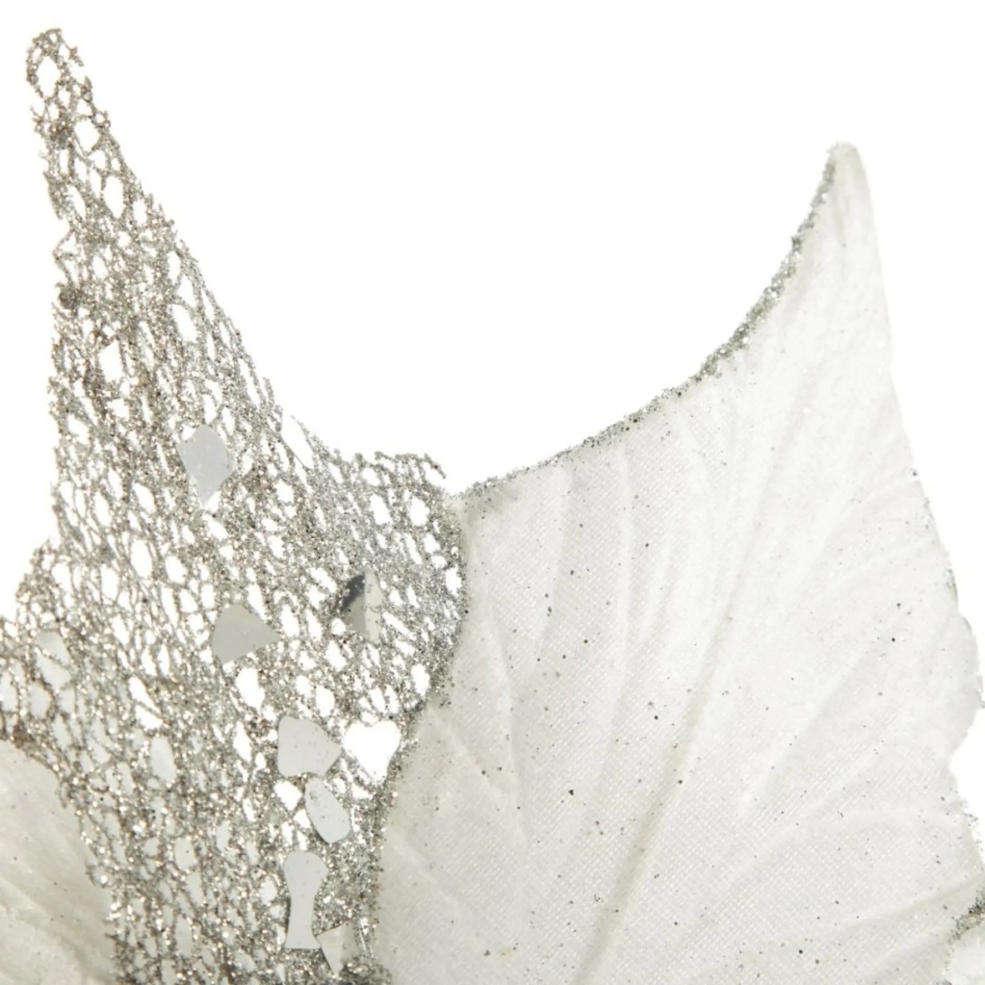 Silver Mesh and White Satin Poinsettia Flower Clip Flash Sale