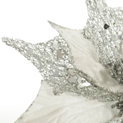 Silver Mesh and White Satin Poinsettia Flower Clip Flash Sale