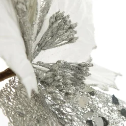 Silver Mesh and White Satin Poinsettia Flower Clip Flash Sale