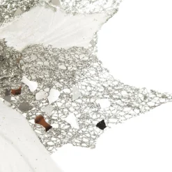 Silver Mesh and White Satin Poinsettia Flower Clip Flash Sale