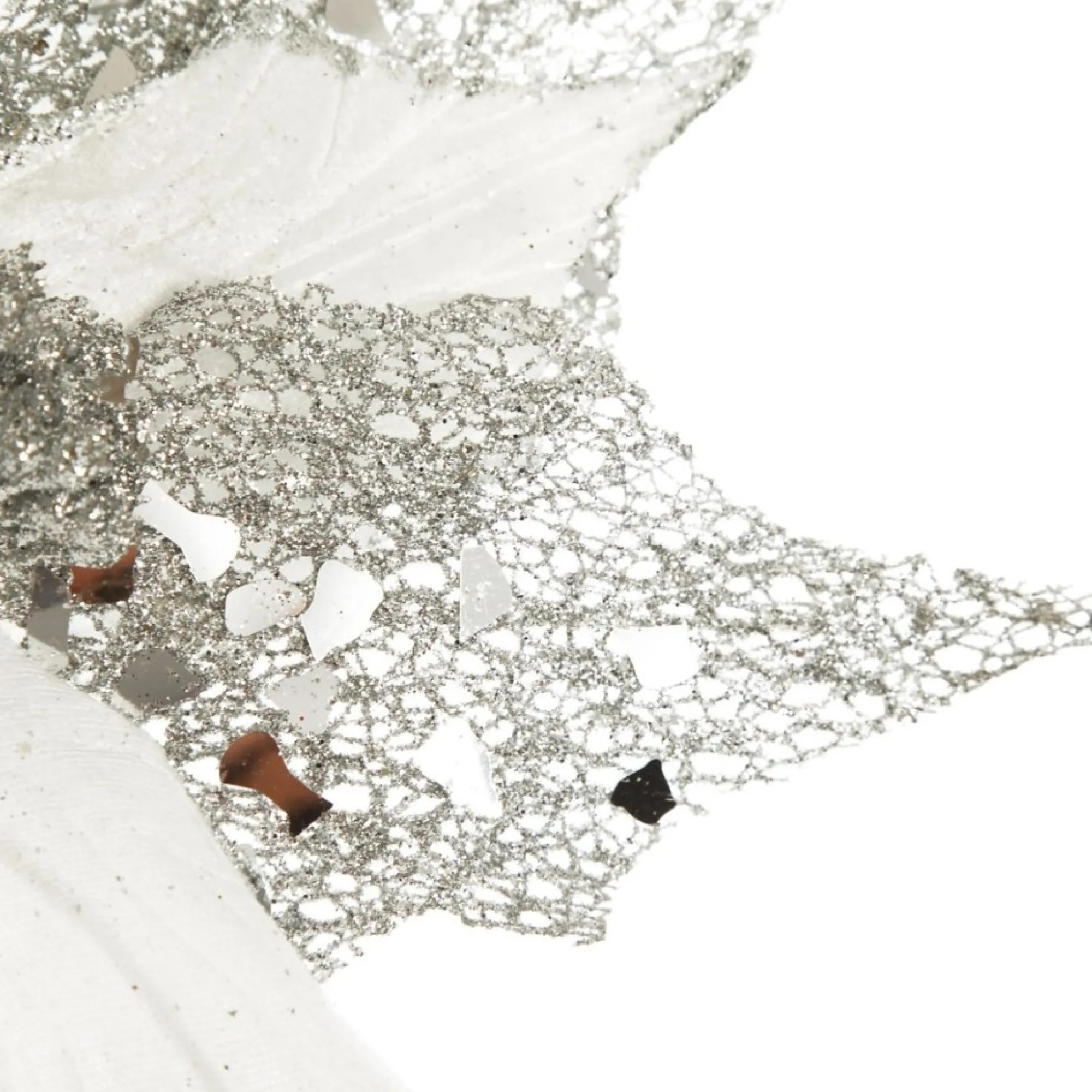 Silver Mesh and White Satin Poinsettia Flower Clip Flash Sale