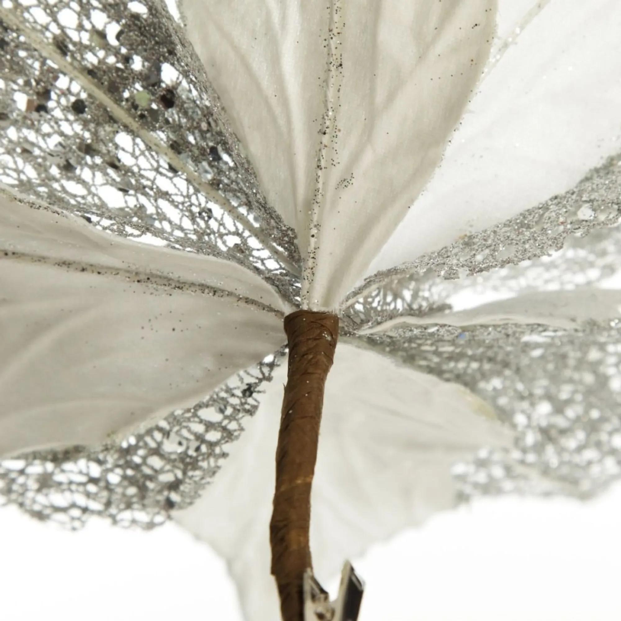 Silver Mesh and White Satin Poinsettia Flower Clip Flash Sale