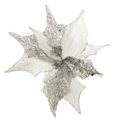 Silver Mesh and White Satin Poinsettia Flower Clip Flash Sale
