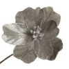 Silver Satin Magnolia Flower Stem with Glitter Trim Fashion