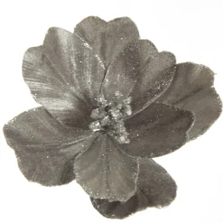 Silver Satin Magnolia Flower Stem with Glitter Trim Fashion