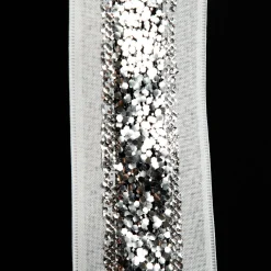 Silver Sequin Wired Christmas Ribbon New