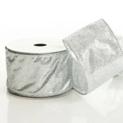 Silver Sparkle Glitter Ribbon Wired Edge - 6.3cm Shop