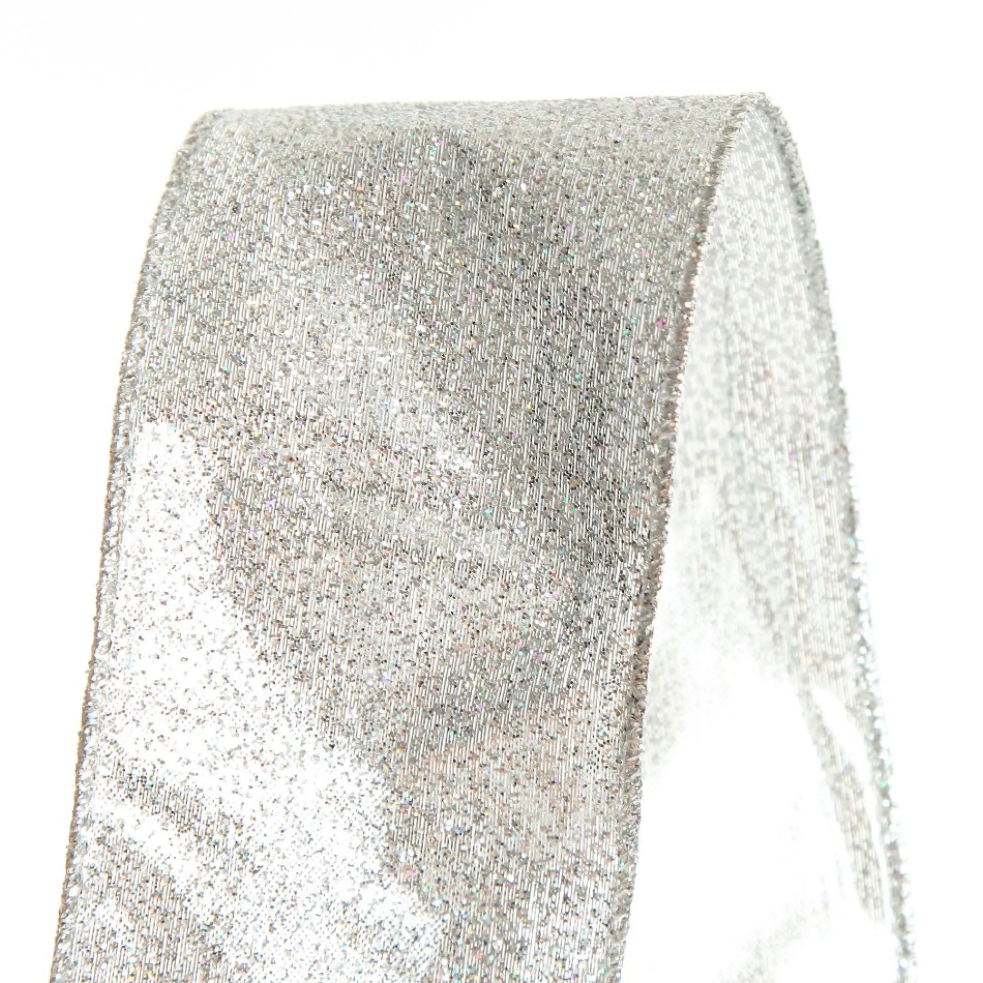 Silver Sparkle Glitter Ribbon Wired Edge - 6.3cm Shop