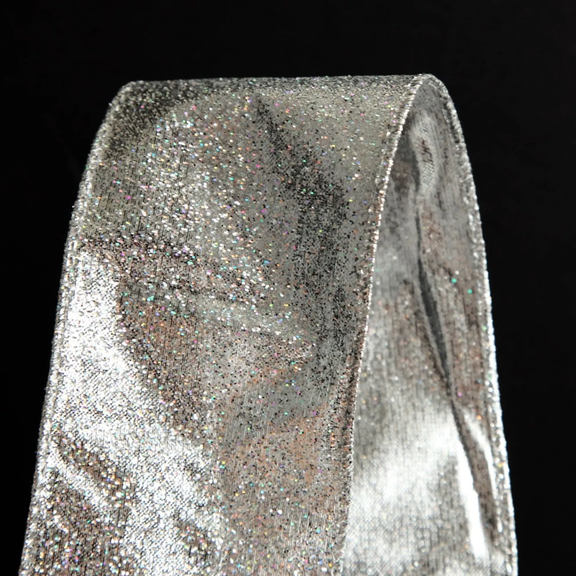 Silver Sparkle Glitter Ribbon Wired Edge - 6.3cm Shop