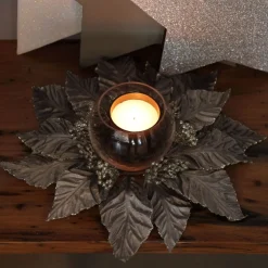 Silver Velour Poinsettia Candle Wreath Clearance