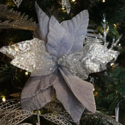 Silver Velvet Sequin Flower Fashion