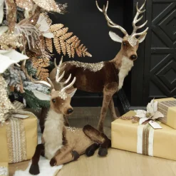 Sitting Velvet Chocolate Deer with Fur and Jewels Shop