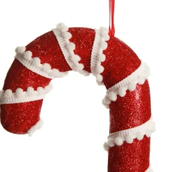 Small Glitter with Braid and Twine Candy Cane Christmas Decoration - Set of 2 Clearance