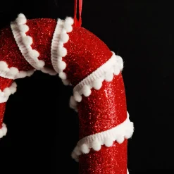 Small Glitter with Braid and Twine Candy Cane Christmas Decoration - Set of 2 Clearance