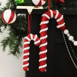 Small Glitter with Braid and Twine Candy Cane Christmas Decoration - Set of 2 Clearance