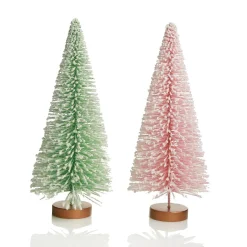 Small Pink and Mint Snowy Bottle Brush Tree - Set of 2 Discount