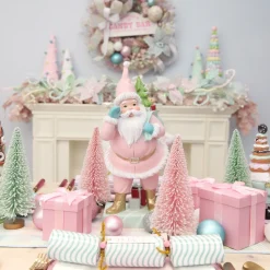 Small Pink and Mint Snowy Bottle Brush Tree - Set of 2 Discount