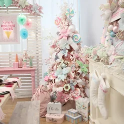 Small Pink and Mint Snowy Bottle Brush Tree - Set of 2 Discount