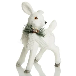 Small White Sisal Standing Deer with White Glitter Highlights Shop