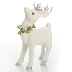 Small White Sisal Standing Deer with Silver Glitter Antlers Shop