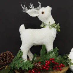 Small White Sisal Standing Deer with Silver Glitter Antlers Shop
