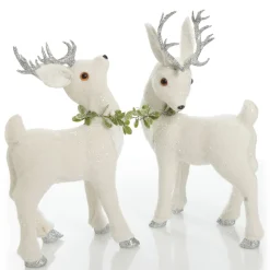 Small White Sisal Standing Deer with Silver Glitter Antlers Shop
