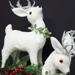 Small White Sisal Standing Deer with Silver Glitter Antlers Shop