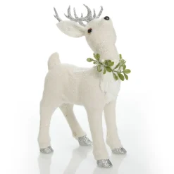 Small White Sisal Standing Deer with Silver Glitter Antlers Shop