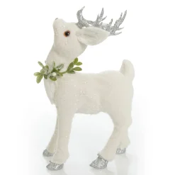 Small White Sisal Standing Deer with Silver Glitter Antlers Shop