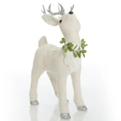 Small White Sisal Standing Deer with Silver Glitter Antlers Shop