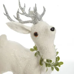 Small White Sisal Standing Deer with Silver Glitter Antlers Shop