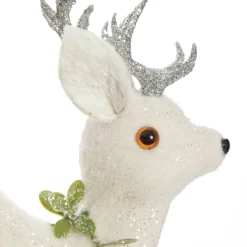 Small White Sisal Standing Deer with Silver Glitter Antlers Shop
