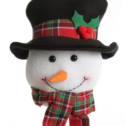 Snowman Head Tartan Tree Topper Best Sale