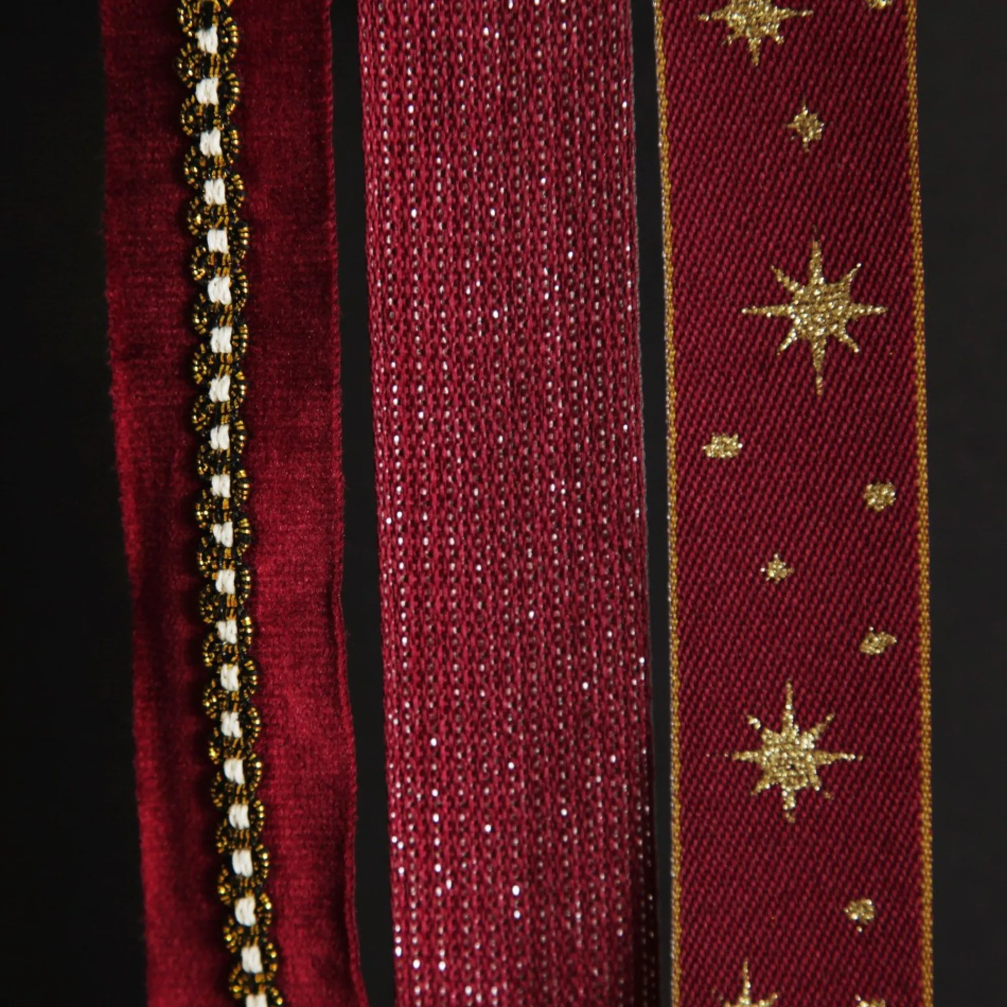 Three Assorted Burgundy and Gold Ribbons Store