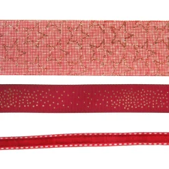 Three Assorted Burgundy and Gold Stars and Dots Christmas Ribbons Hot