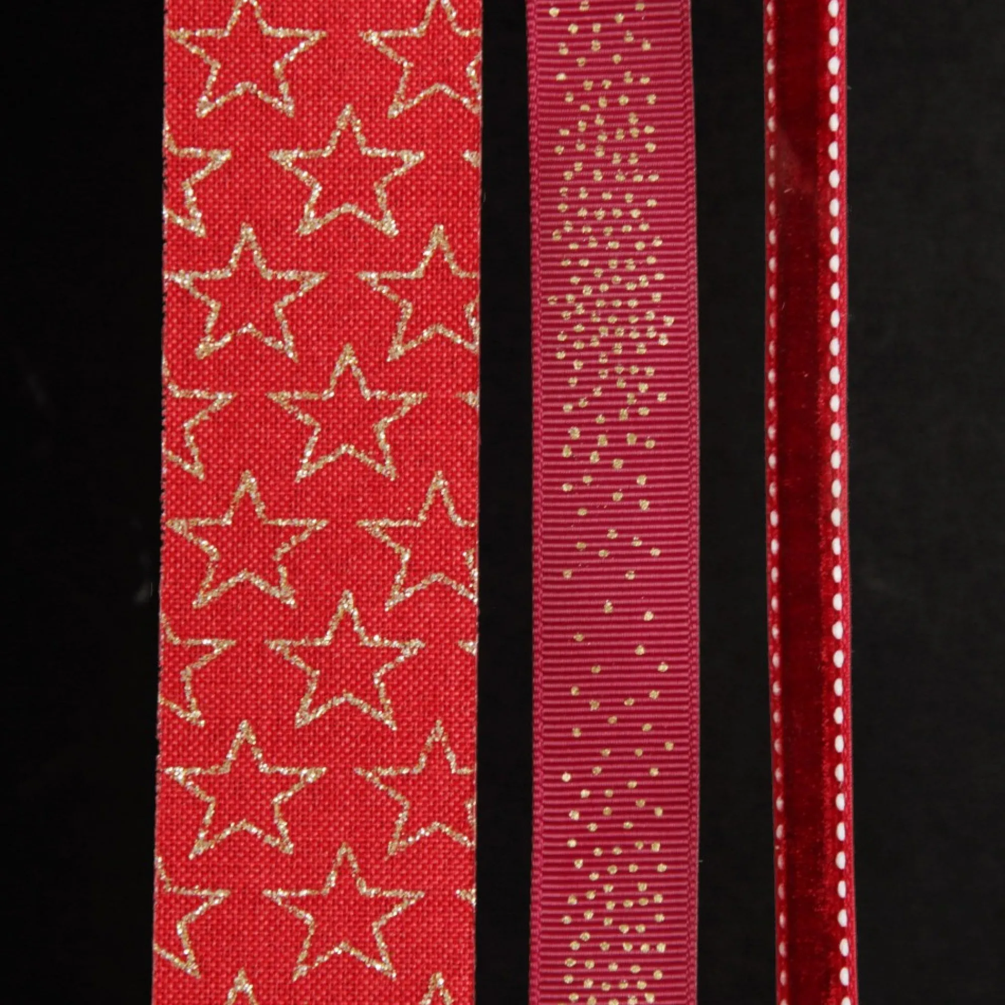 Three Assorted Burgundy and Gold Stars and Dots Christmas Ribbons Hot