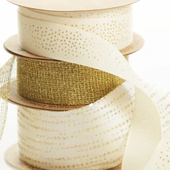 Three Assorted Ivory and Champagne Mesh and Glitter Dots Christmas Ribbons Sale