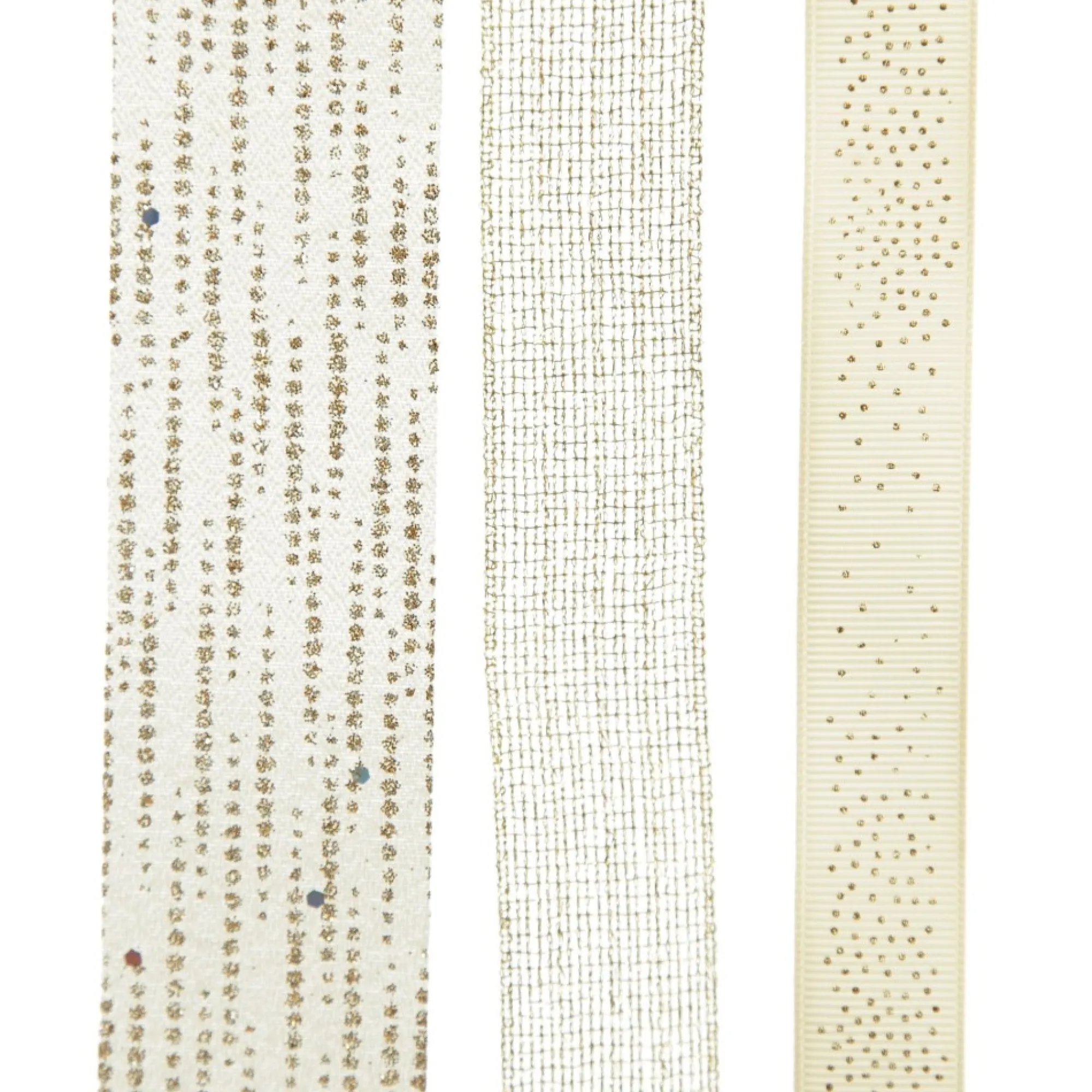 Three Assorted Ivory and Champagne Mesh and Glitter Dots Christmas Ribbons Sale