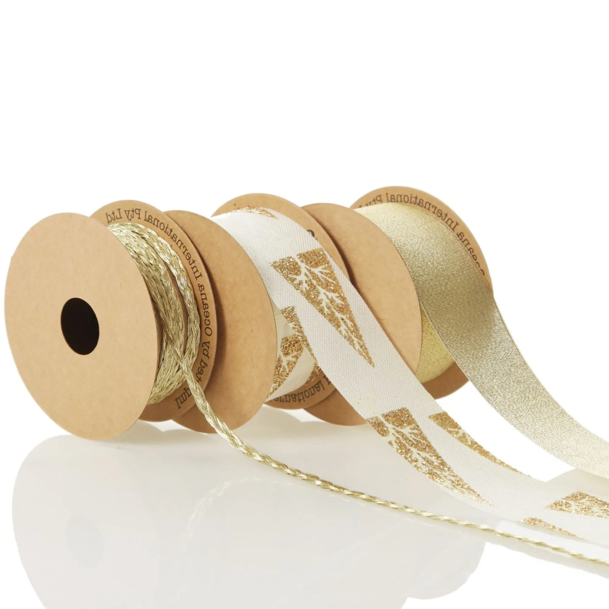 Three Assorted Ivory and Champagne Braid and Glitter Christmas Ribbons Best