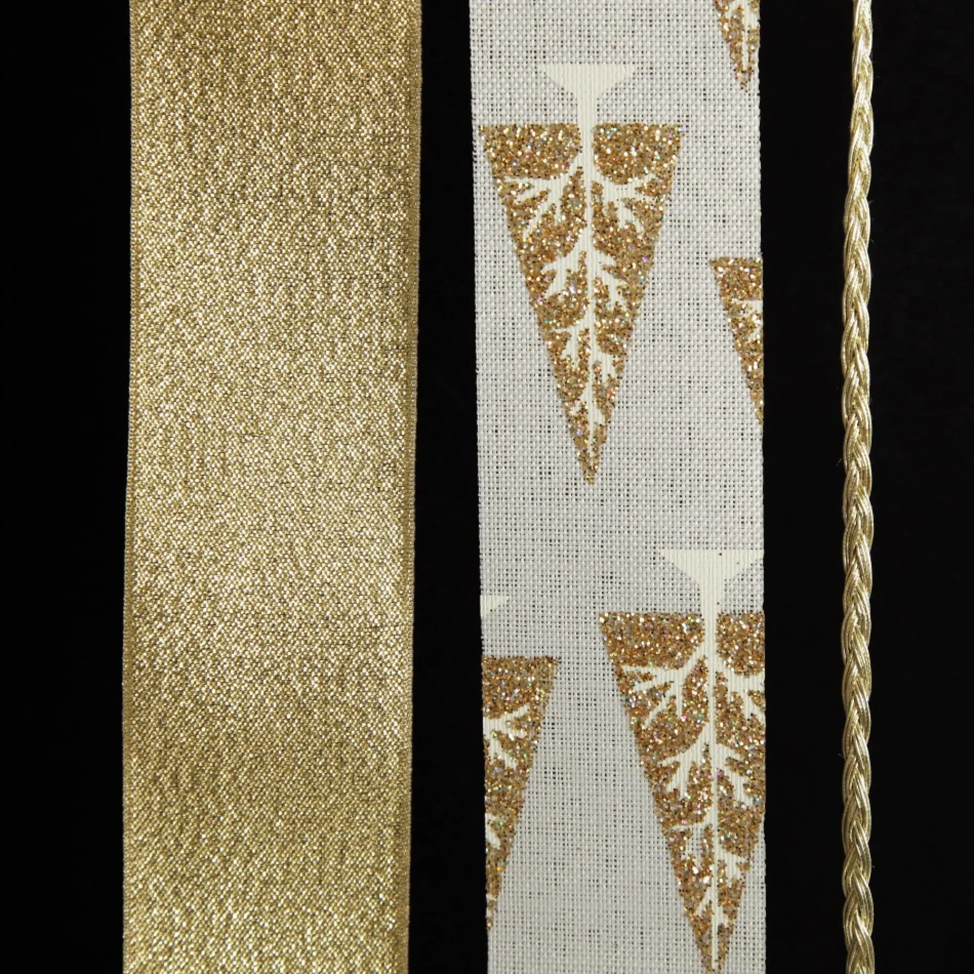 Three Assorted Ivory and Champagne Braid and Glitter Christmas Ribbons Best