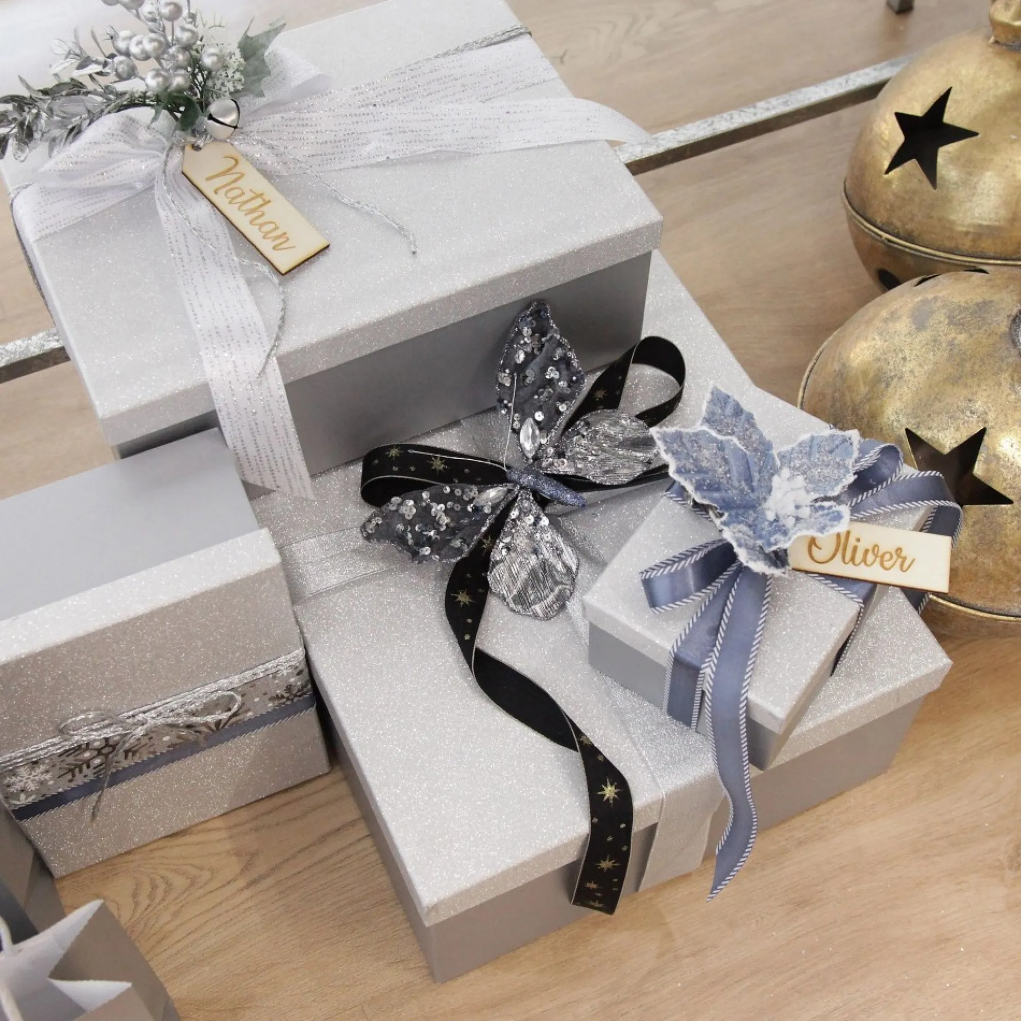 Three Assorted Silver and Blue Braid and Glitter Christmas Ribbons Clearance