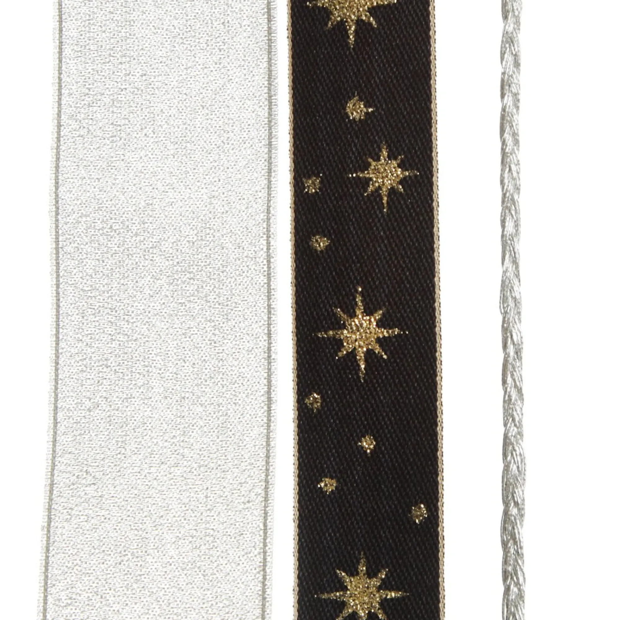 Three Assorted Silver and Blue Braid and Glitter Christmas Ribbons Clearance