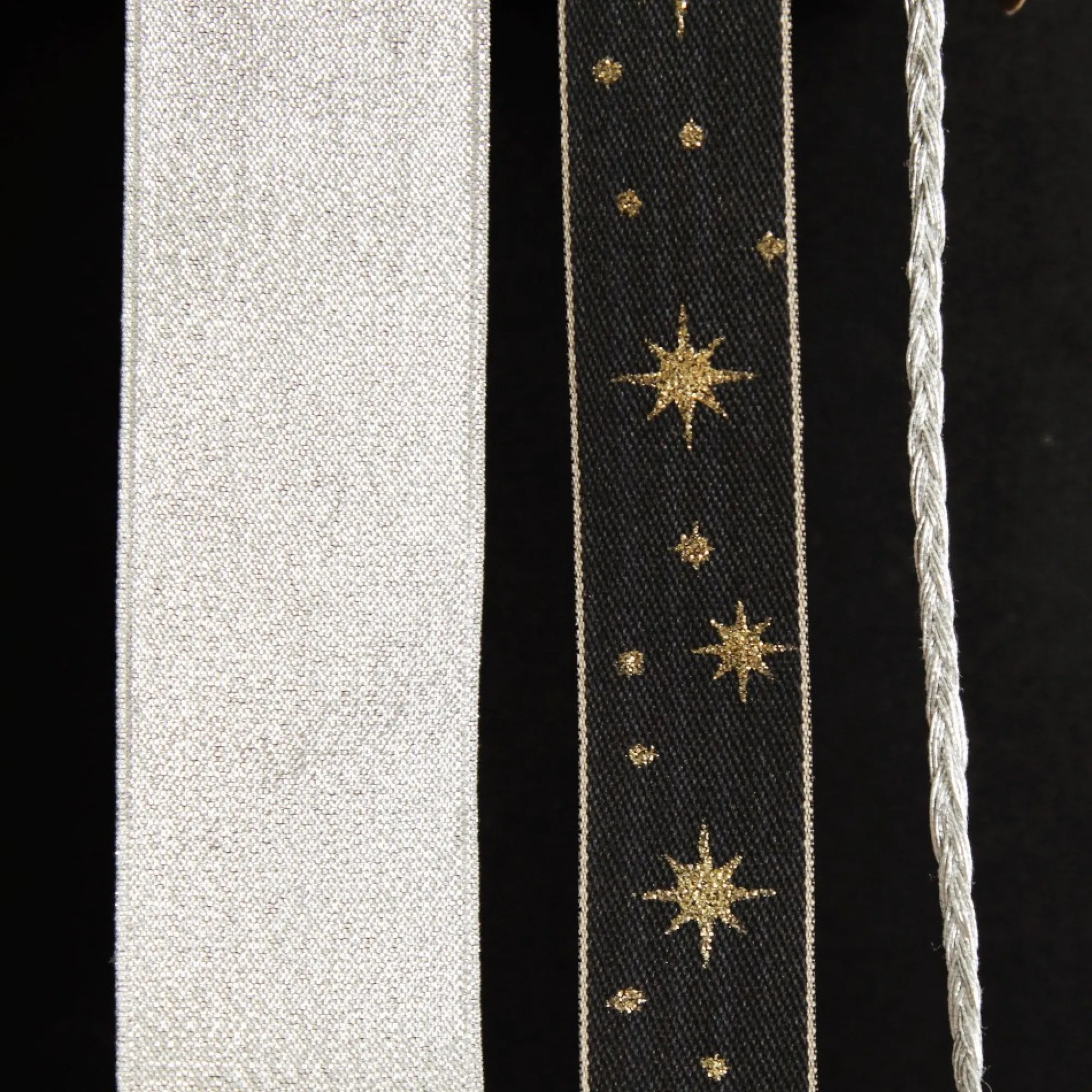 Three Assorted Silver and Blue Braid and Glitter Christmas Ribbons Clearance